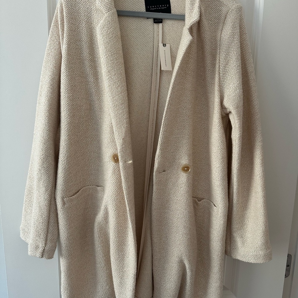 Anthropologie Sanctuary Knit Cream Oversized Blazer - Picture 3 of 4
